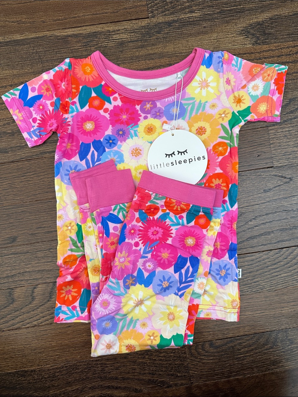 Little Sleepies Pink Multicolor Floral Short Sleeve Pajama Set